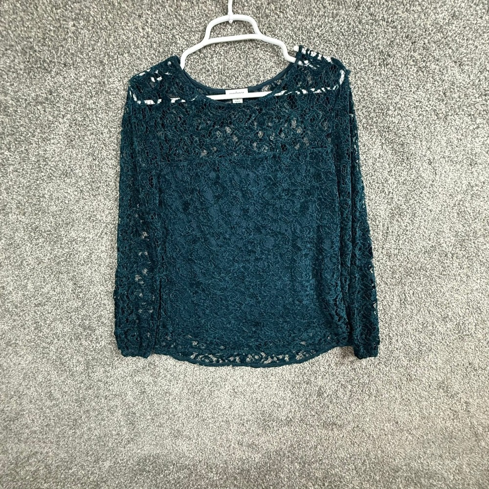 Sundance Womens Dark Teal Floral Lace Long Sleeve Lined Blouse Top Size M